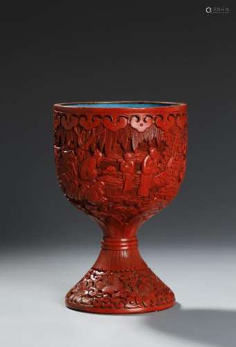 Chinese Cinnabar Lacquer Stem Cup