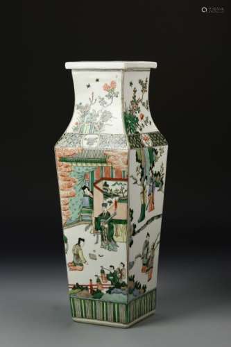 Chinese Famille Verte Square Vase