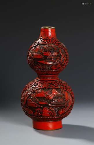 Chinese Cinnabar Lacquer Double-Gourd Vase