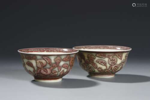 Pair of Chinese Copper Red Bowls