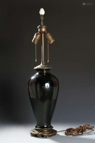 Chinese Mirror Black Baluster Vase, Mounted as Lamp
