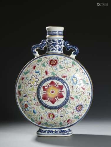 Chinese Famille Rose and Blue and White Moonflask
