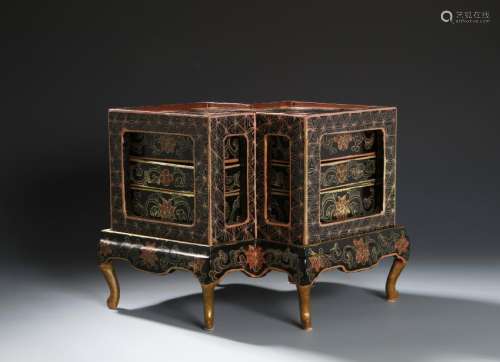 Chinese Three-Tier Lacquer Box and Stand