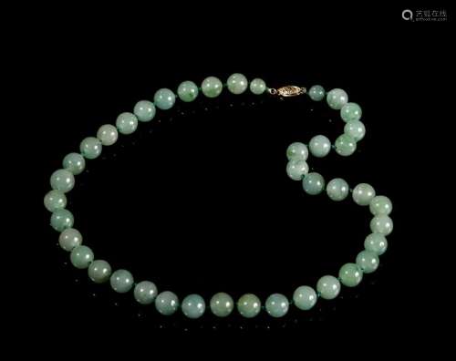 Chinese 14 Carat Gold and Jade Beads Necklace