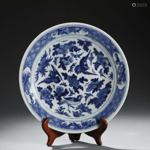 Chinese Blue and White Birds Dish