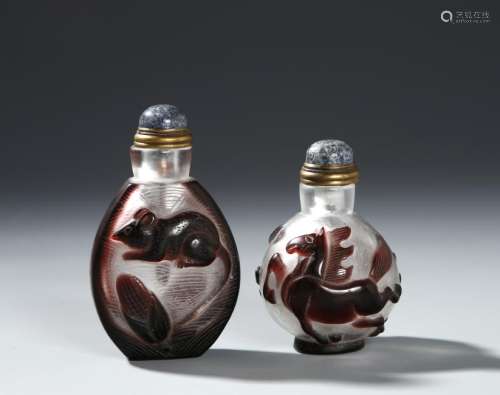 Two Chinese Overlay Glass Snuff Bottles