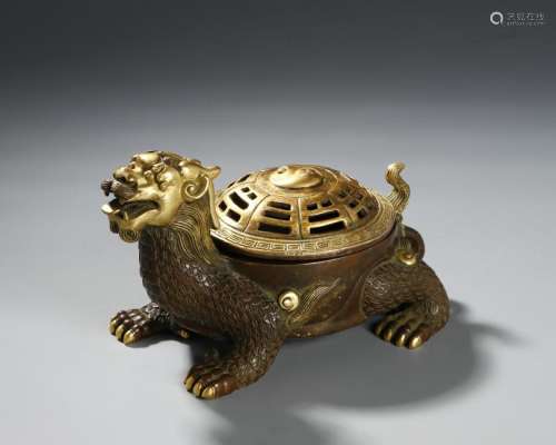 Chinese Gilt-Bronze Mythical Beast Incense Burner