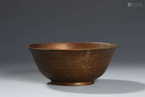 Chinese Bronze Gilt-Decorated Bowl