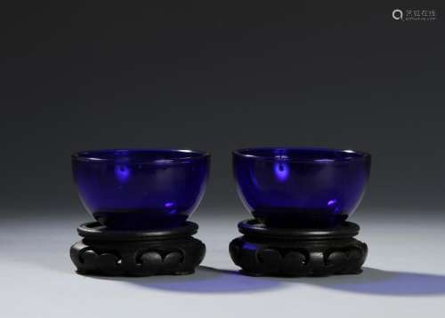Pair of Chinese Blue Glass Bowls