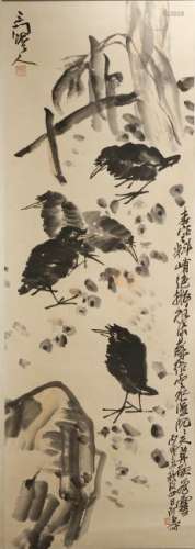 Chinese Scroll Painting of Crows