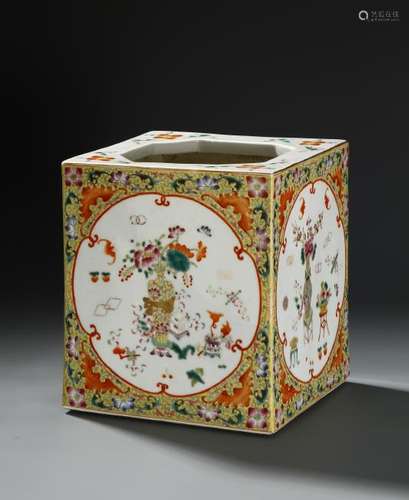 Chinese Famille Rose Square Brushpot