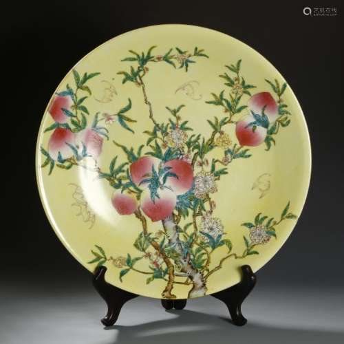 Chinese Yellow-Ground Famille Rose Charger