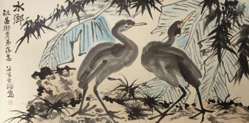 Chinese Scroll Painting of Two Egrets