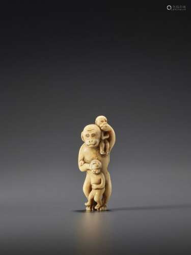 AN AMUSING AND RARE IVORY NETSUKE OF THE SANBIKI S…