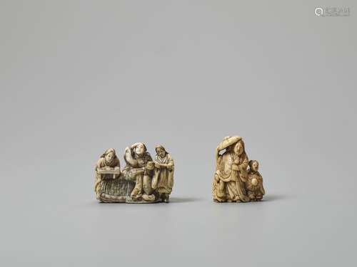 TWO FIGURAL IVORY NETSUKE