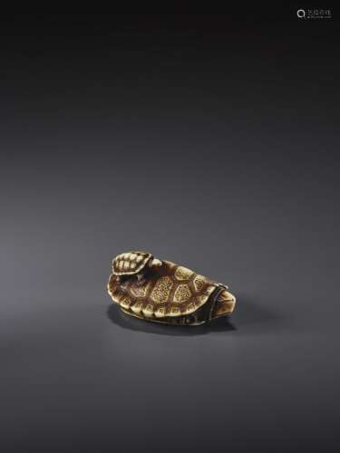 AN EXCEPTIONAL AND RARE IVORY NETSUKE OF A TORTOIS…