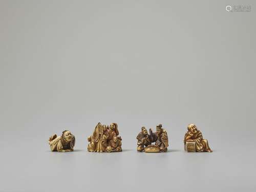 FOUR FINE FIGURAL IVORY NETSUKE