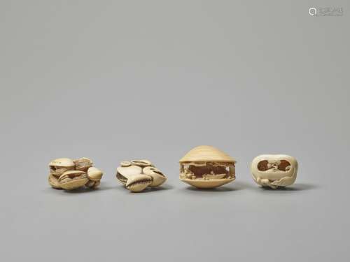 THREE IVORY NETSUKE OF CLAM’S DREAMS AND ONE OF A …