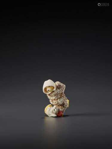 KITSUNE AND PUPPY NETSUKE BY ALEXANDER DERKACHENKO