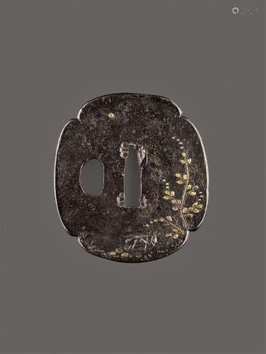 A FINE TSUBA WITH GRASSHOPPER