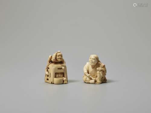 TWO FIGURAL IVORY NETSUKE