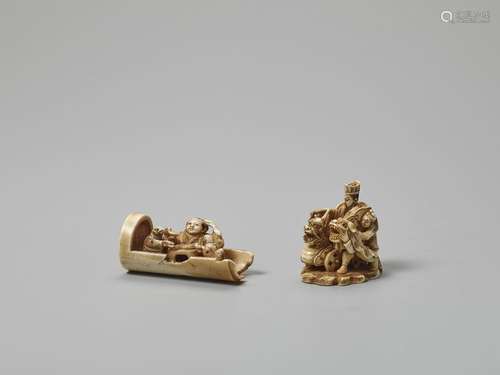 TWO UNUSUAL MEIJI PERIOD IVORY NETSUKE