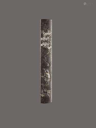 AN IRON, SILVER AND GOLD KOZUKA OF TAKANORI BY MAS…