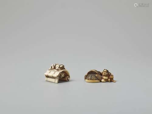 TWO IVORY NETSUKE WITH ONI