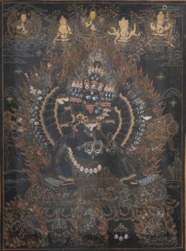 THANGKA peinte en noir représentant « le Bardo Tho…