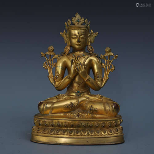 TIBETAN GILT BRONZE SEATED VAJRAPANI