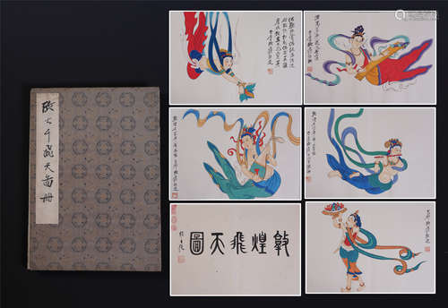 TWEELVE PAGES OF CHINESE ALBUM PAINTING OF FLYING BEAUTIES