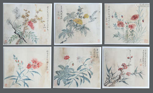 SIX PAGES OF CHINESE ALBUM PAINTING OF FLOWER