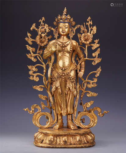 LARGE CHINESE GILT BRONZE STANDING GUANYIN