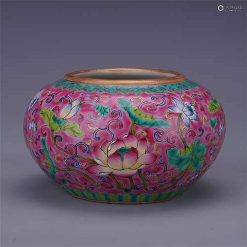 CHINESE PORCELAIN FAMILLE ROSE LOTUS WATER JAR