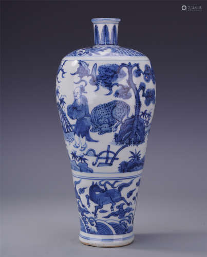 CHINESE PORCELAIN BLUE AND WHITE FIGURES MEIPING VASE