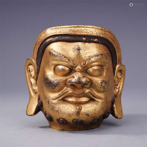 CHINESE GILT BRONZE BUDDHA HEAD QING DYNASTY