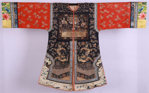 CHINESE EMBROIDERY DRAGON LADY'S ROBE QING DYNASTY