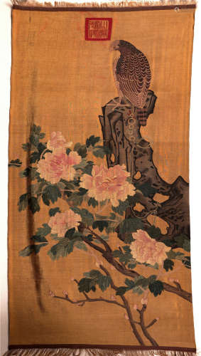 CHINESE EMBROIDERY KESI BIRD AND FLOWER TAPESTRY QING DYNASTY