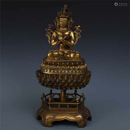 TIBETAN GILT BRONZE SEATED VAJRASATTVA ON BASE