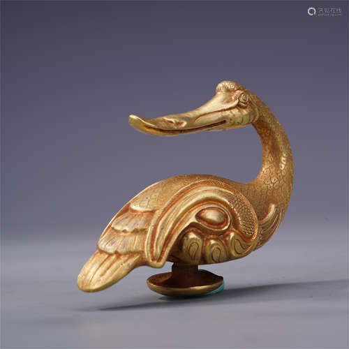 CHINESE GILT BRONZE DUCK BELT HOOK