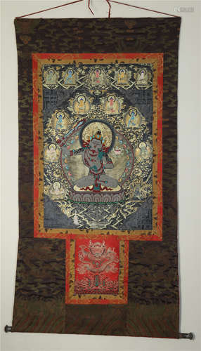 TIBETAN THANGKA OF SEATED BUDDHA QING DYNASTY