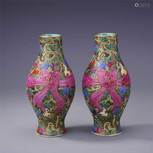 PAIR OF CHINESE PORCELAIN FAMILLE ROSE FLOWER VASES