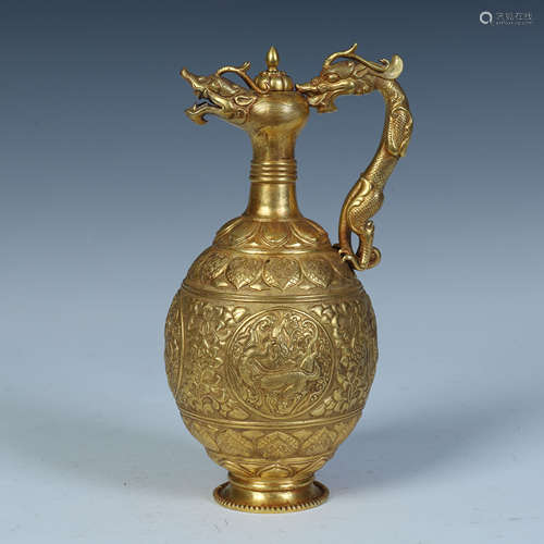 CHINESE PURE GOLD DRAGON HANDLE KETTLE