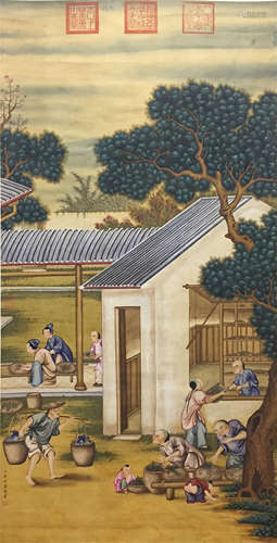 CHINESE SCROLL PAINTING OF STREET VIEWS