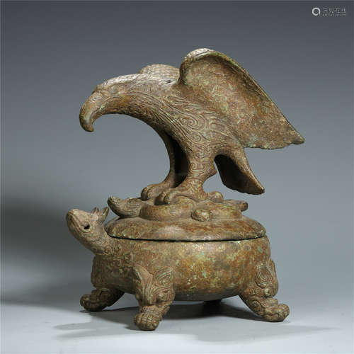 CHINESE BRONZE EAGLE TURTLE INCENSE CAGE