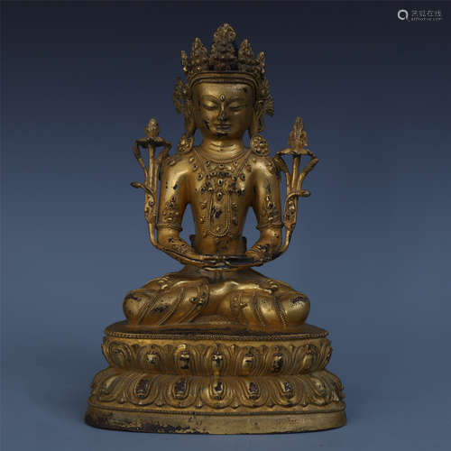 TIBETAN GILT BRONZE SEATED GARA QING DYNASTY