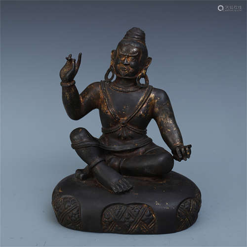 TIBETAN GILT IRON SEATED MAHASIDDHA