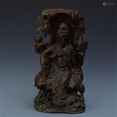 CHINESE SANDALWOOD SEATED GUANYIN