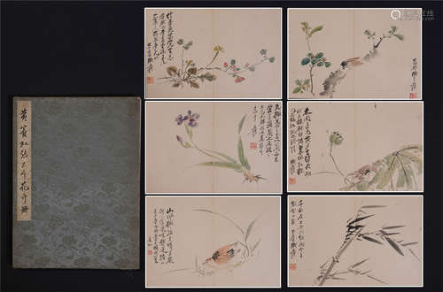 FOURTEEN PAGES OF CHINESE ALBUM PAINTING OF BIRD AND FLOWER