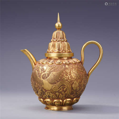 CHINESE GILT BRONZE PHOENIX KETTLE